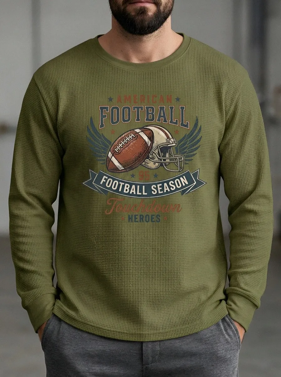 Men's American Football Fan Helmet Wing Printed Waffle T-Shirt