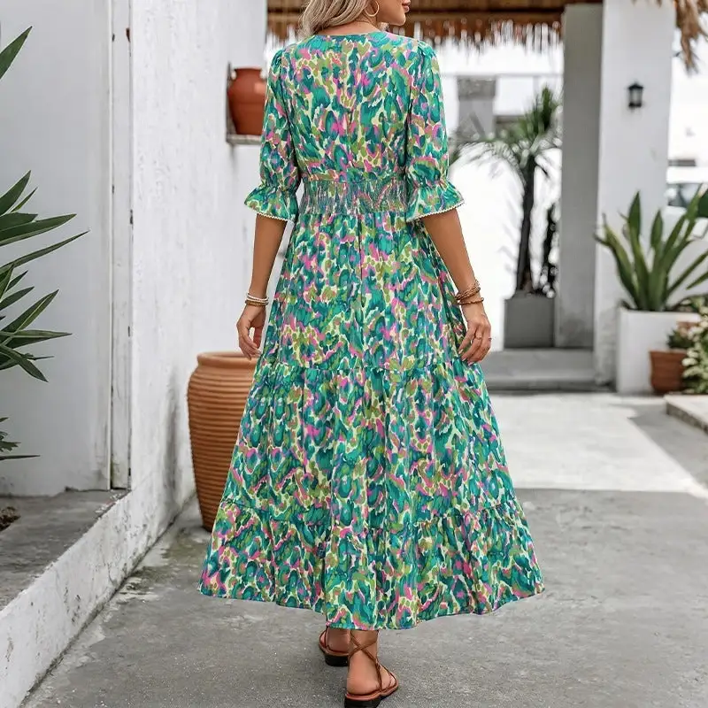 Women's V-Neck Ruffled Bridal Maxi Dress