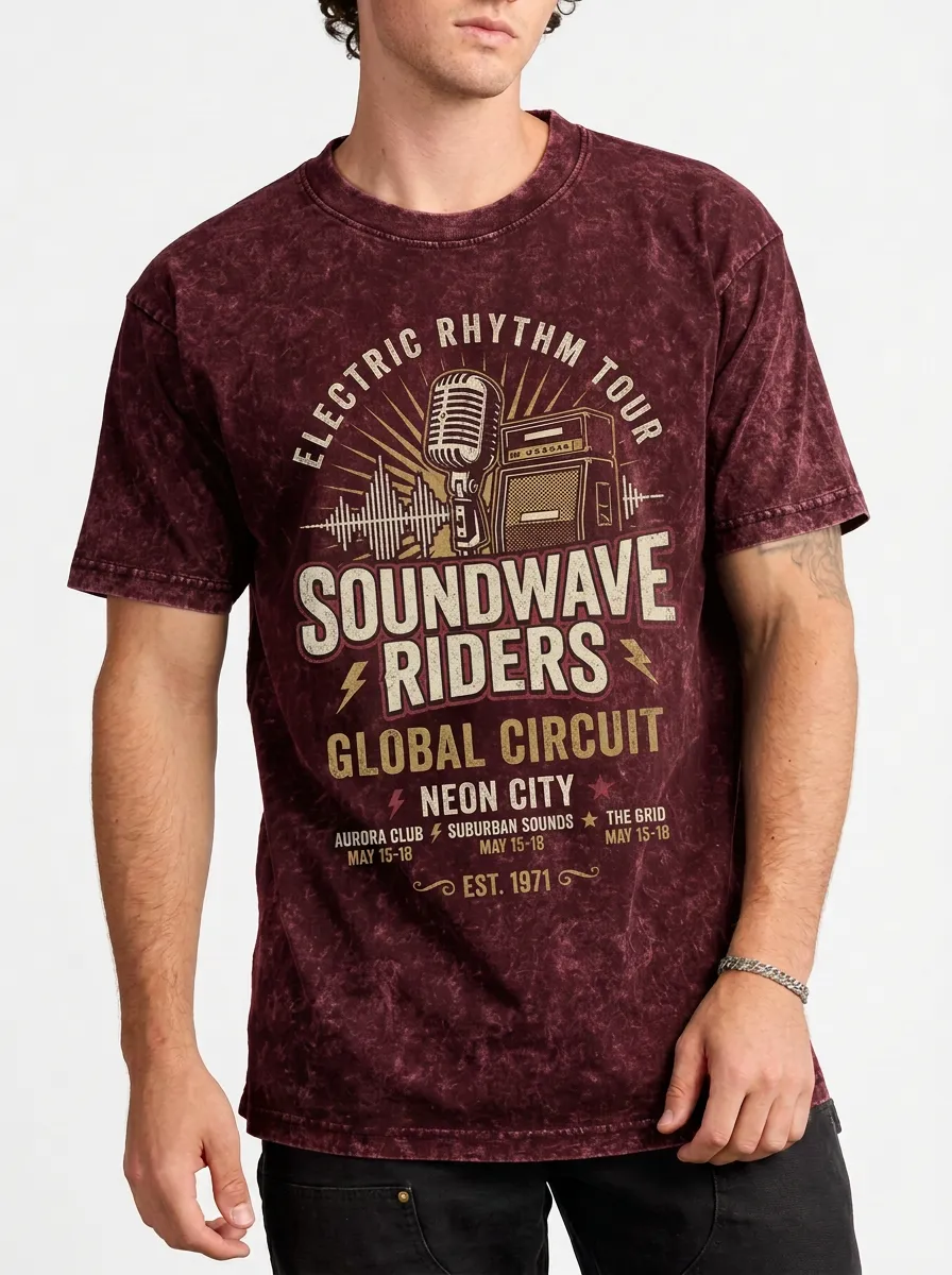 Men's Rock Band Tour Microphone Soundwave Printed T-shirt
