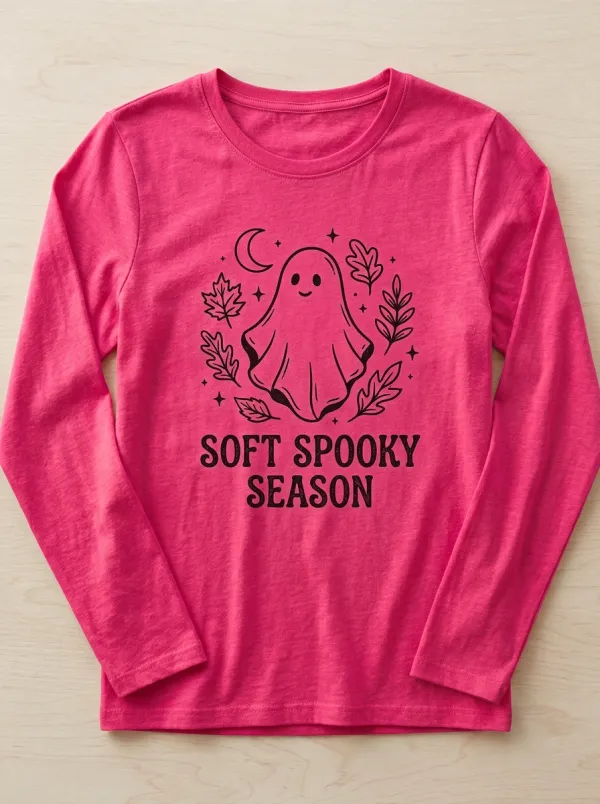 Witchy Ghost Halloween Cotton Linen Long Sleeve Top