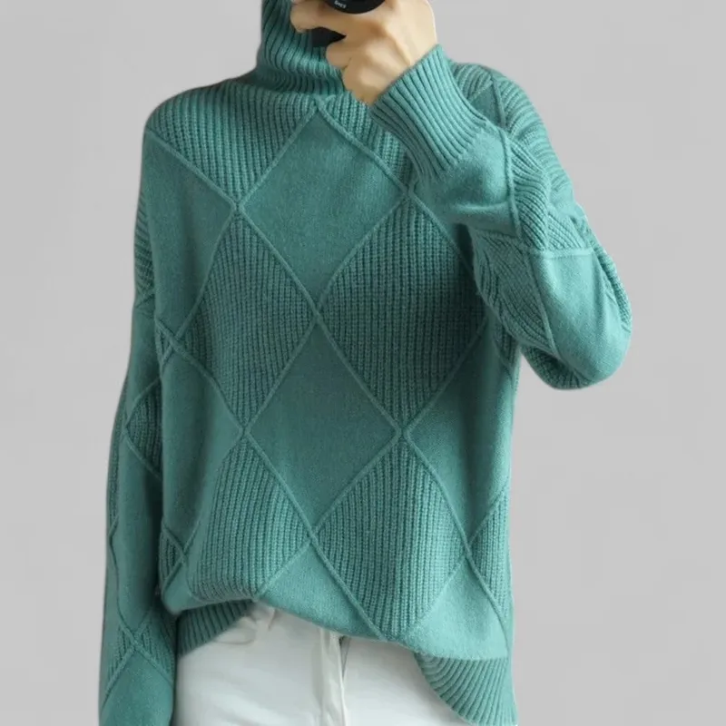 Winter Oversized Patterned Turtleneck Sweater