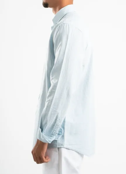 Sky Blue Linen Button Front Shirt