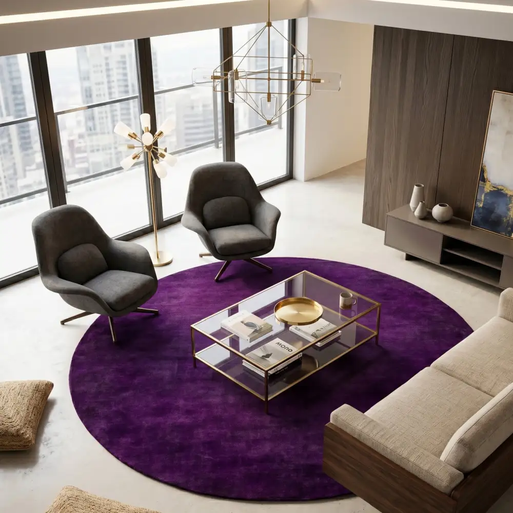 Hand-Loomed Wool Fringe Round Carpet