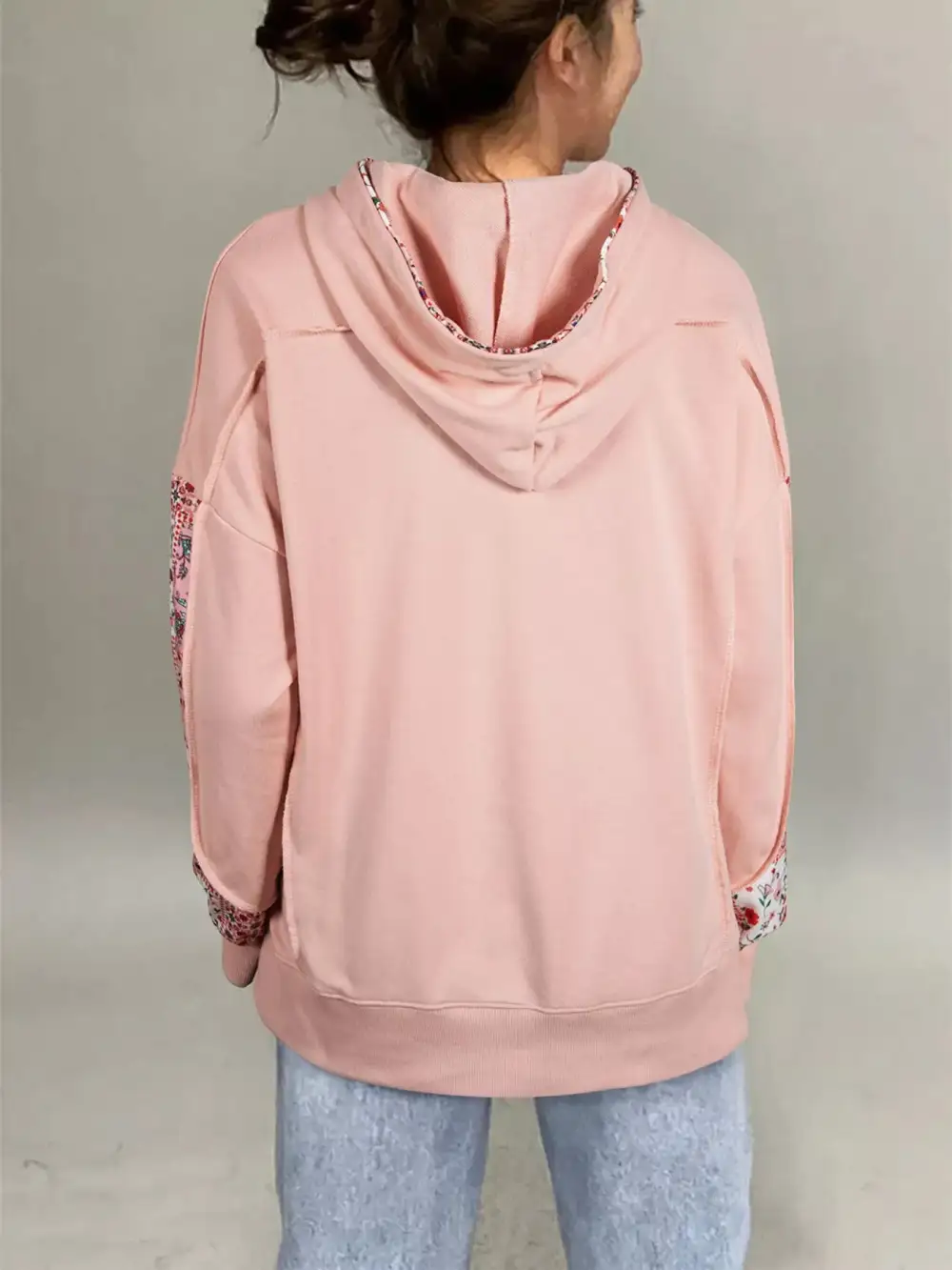 Drawstring Long-Sleeve Floral-Print Hoodie