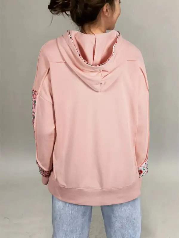 Drawstring Long-Sleeve Floral-Print Hoodie