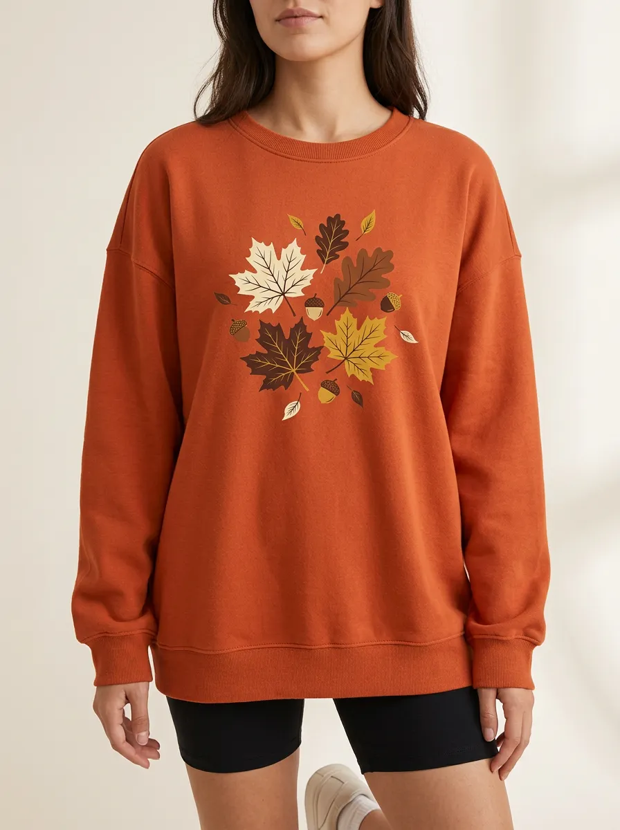 Casual Printed Acorn Graphic Sweatshirt