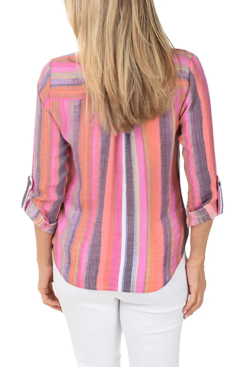 Firelight Stripe Button-Front Blouse