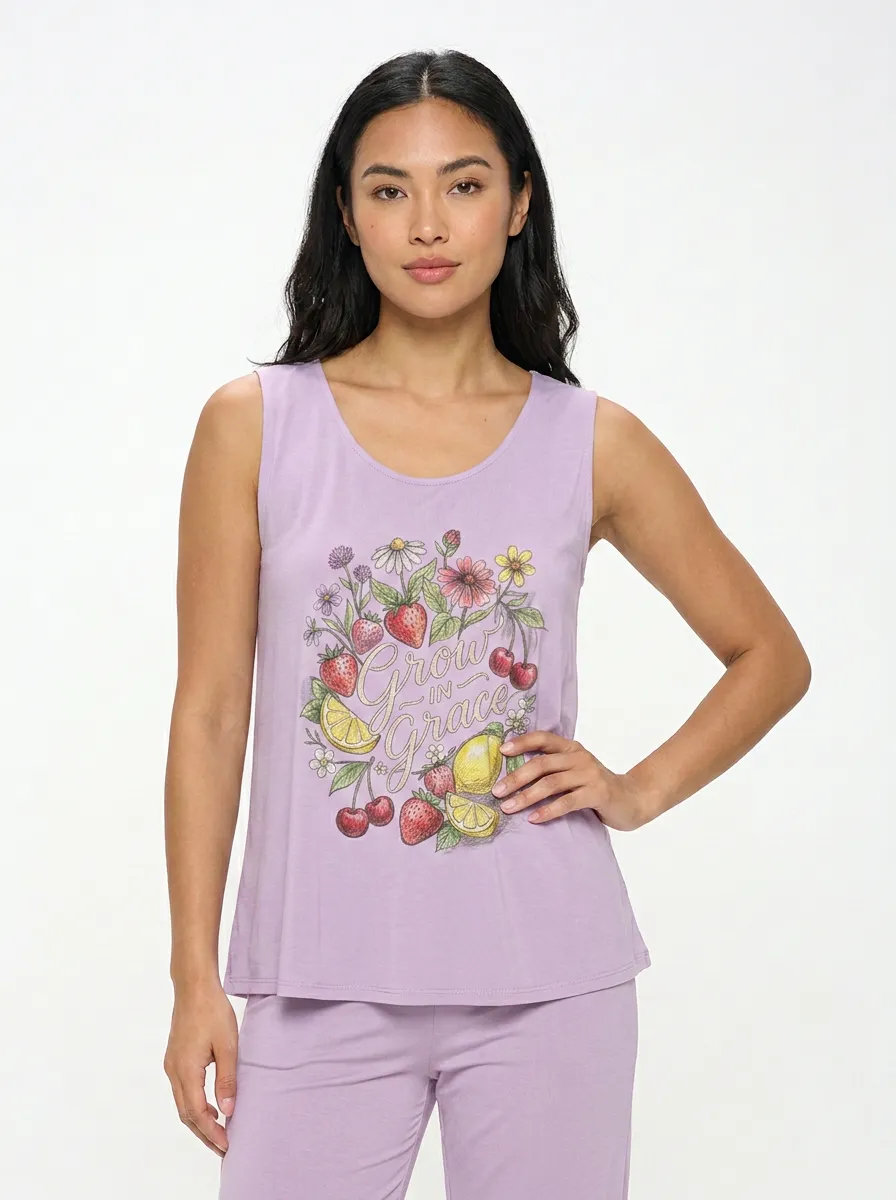 Women's Strawberry Lemon Floral Printed Tank Top