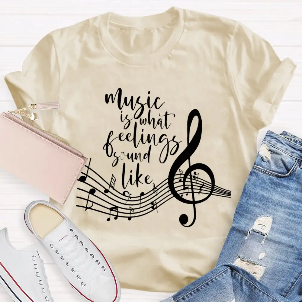 Music Is What Feelings Sound Like Musical Pattern T-Shirt