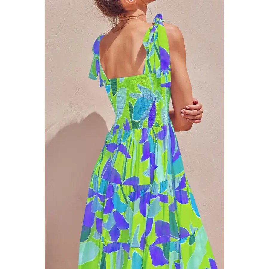 Tie-Shoulder Smocked Midi Dress