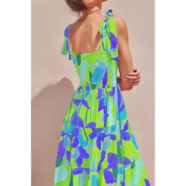 Tie-Shoulder Smocked Midi Dress