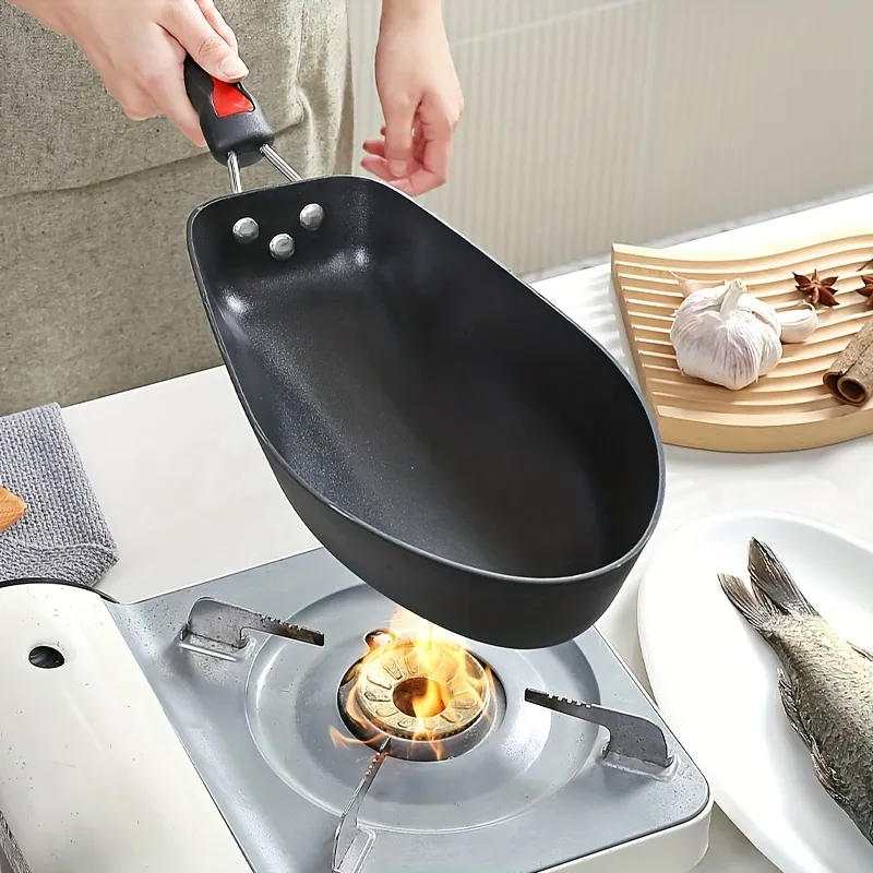 Durable Oval-Shaped Frying Pan, Kitchen Essential for Grilling and Frying Fish
