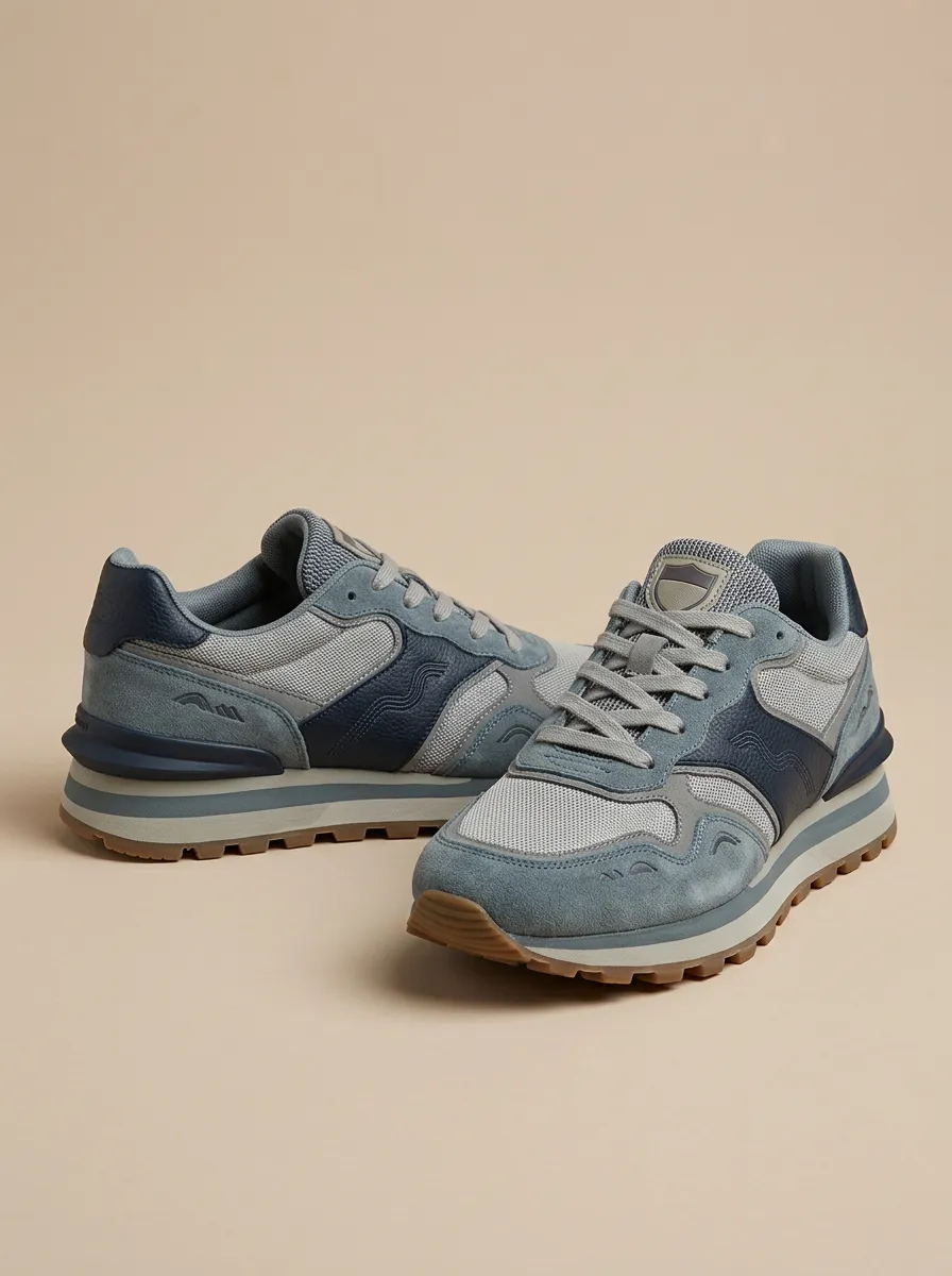Men's Casual Retro Suede Mesh Paneled Print Sneakers