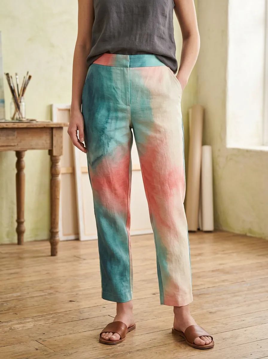Women's Modern Watercolor Tie-Dye Pattern Printed Pants