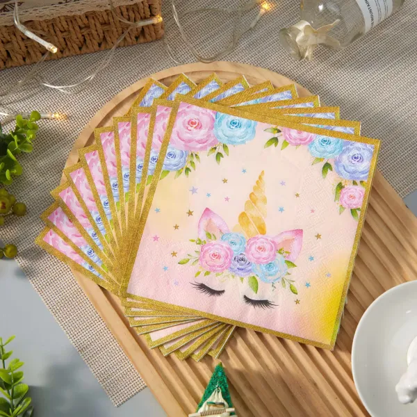 25 Pcs Unicorn Floral Party Paper Napkins