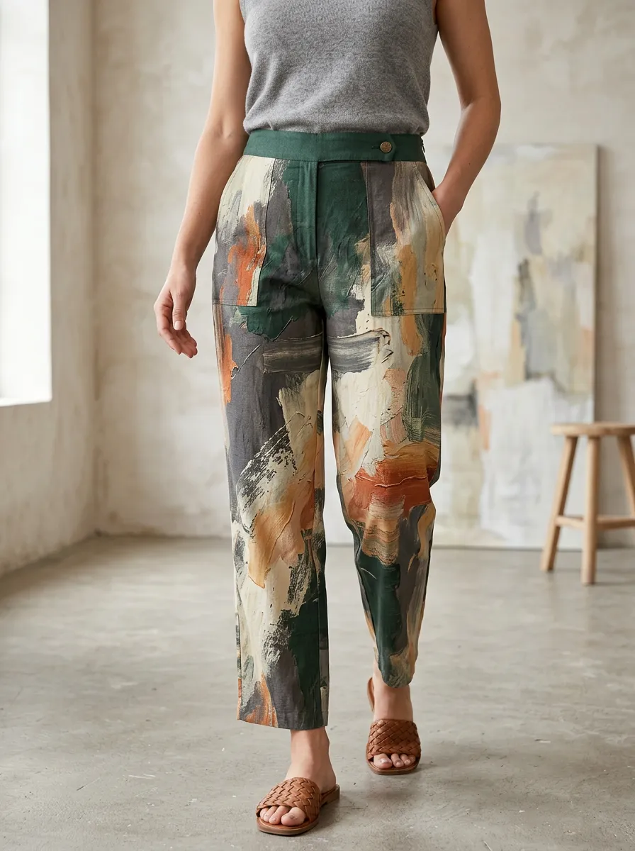 Women's Abstract Oil Painting Art Printed Casual Pants