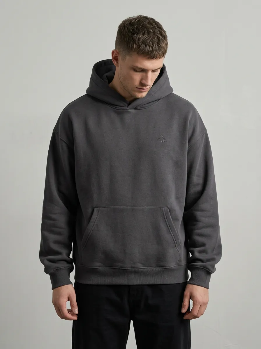 Men's Minimalist Geometric Triangle Embroidered Charcoal Hoodie