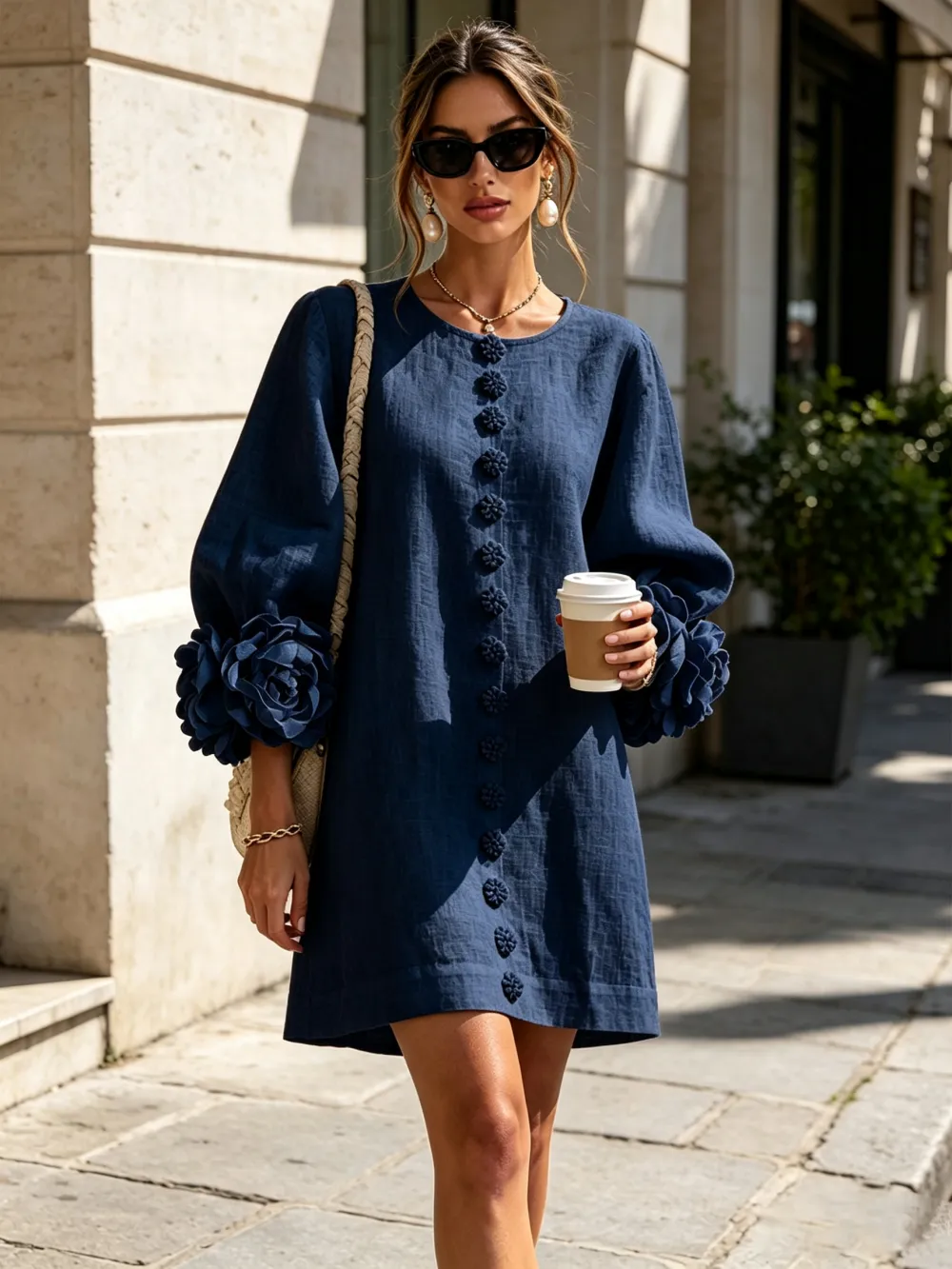 ✨New Arrivals & Special Offers-Floral Button-down Mini Dress With Striking Floral Cuffs