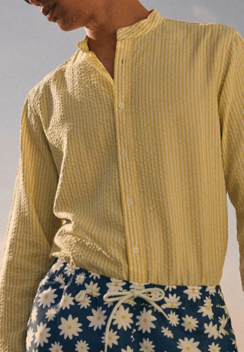 Yellow Seersucker Textured Long Sleeve Shirt