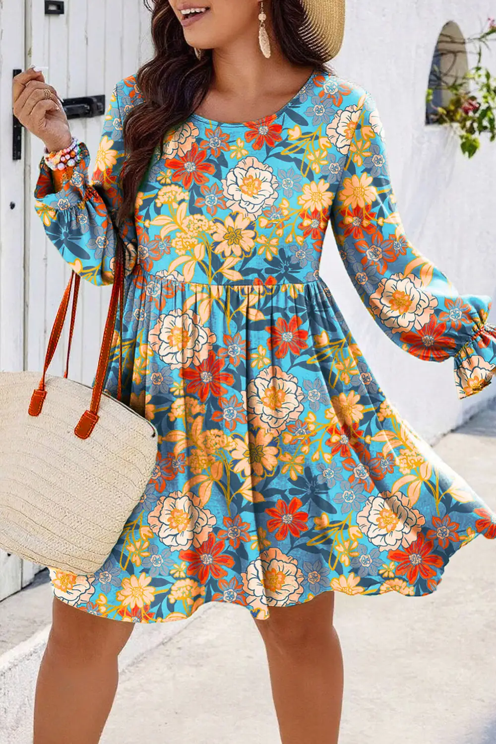 Floral Ruffle Long Sleeve Mini Dress
