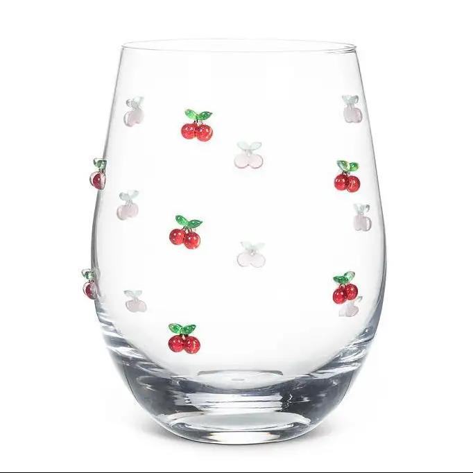 Cherry Pattern Stemless Wine Glass
