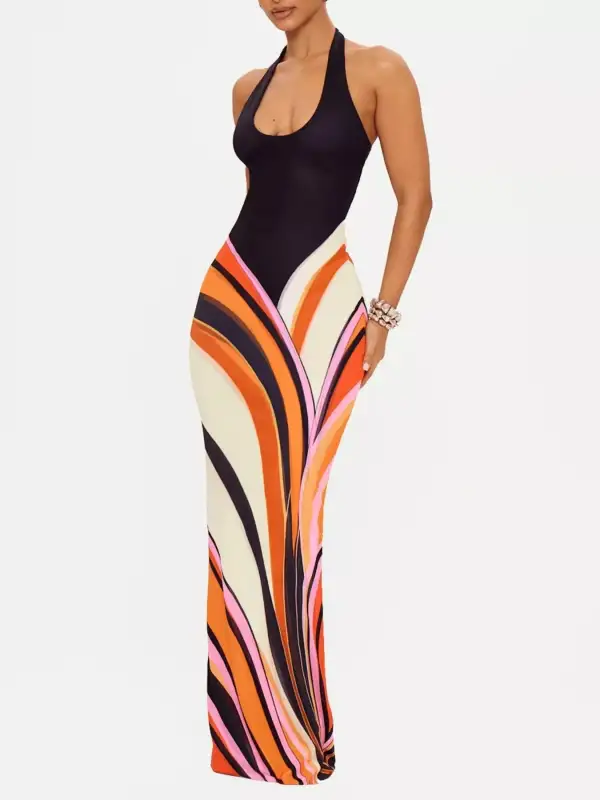 Halter Abstract-Print Maxi Dress