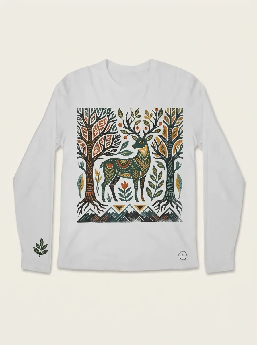 Nature Lover Forest Deer Floral Long Sleeve T-Shirt