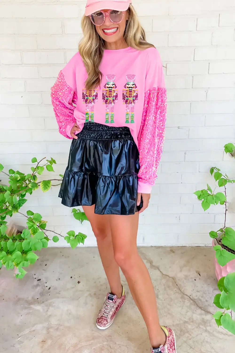 Graphic Sequin Sleeve Sweatshirt