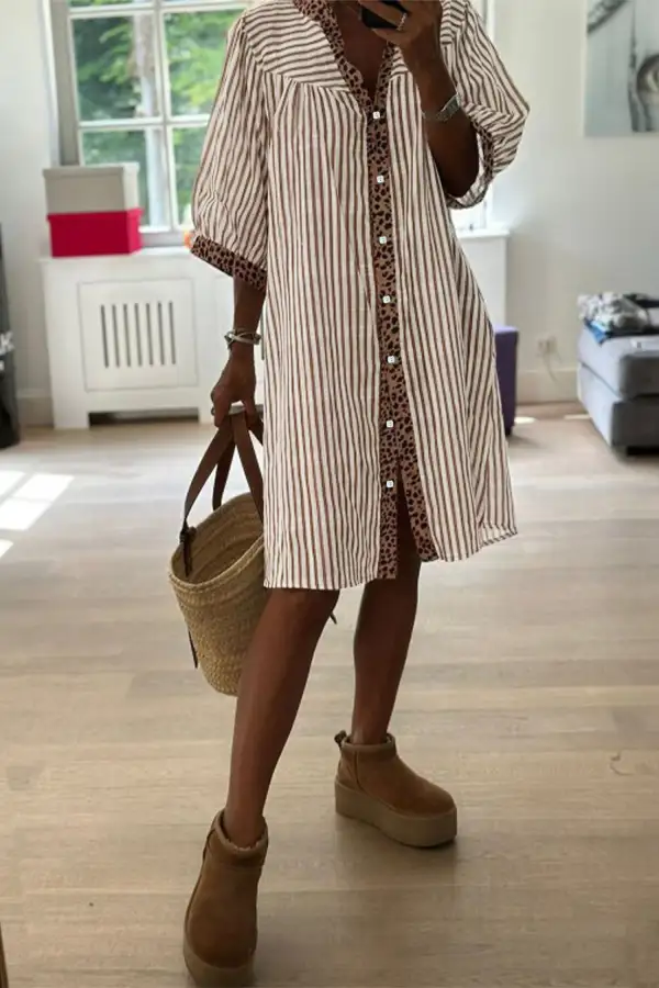 Comfort Focused Striped Animal Print Button Front Mini Dress
