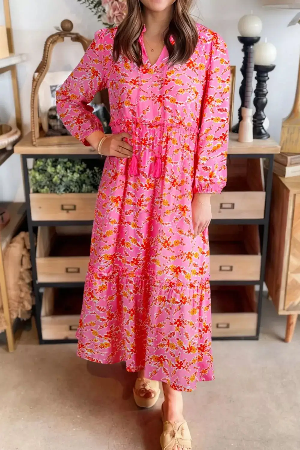 Tie Neck Midi Dress