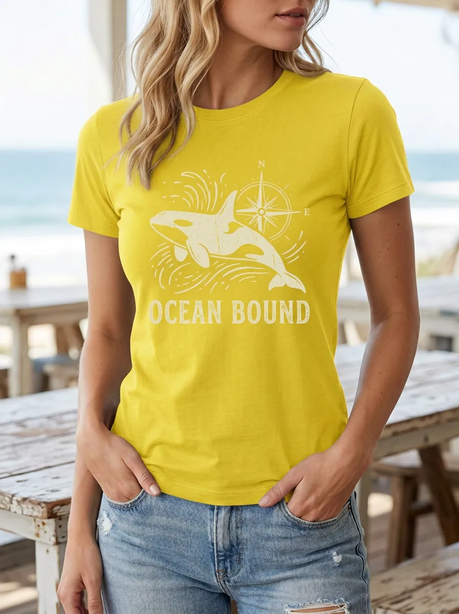 Women's Ocean Lover Orca Compass Printed T-shirt
