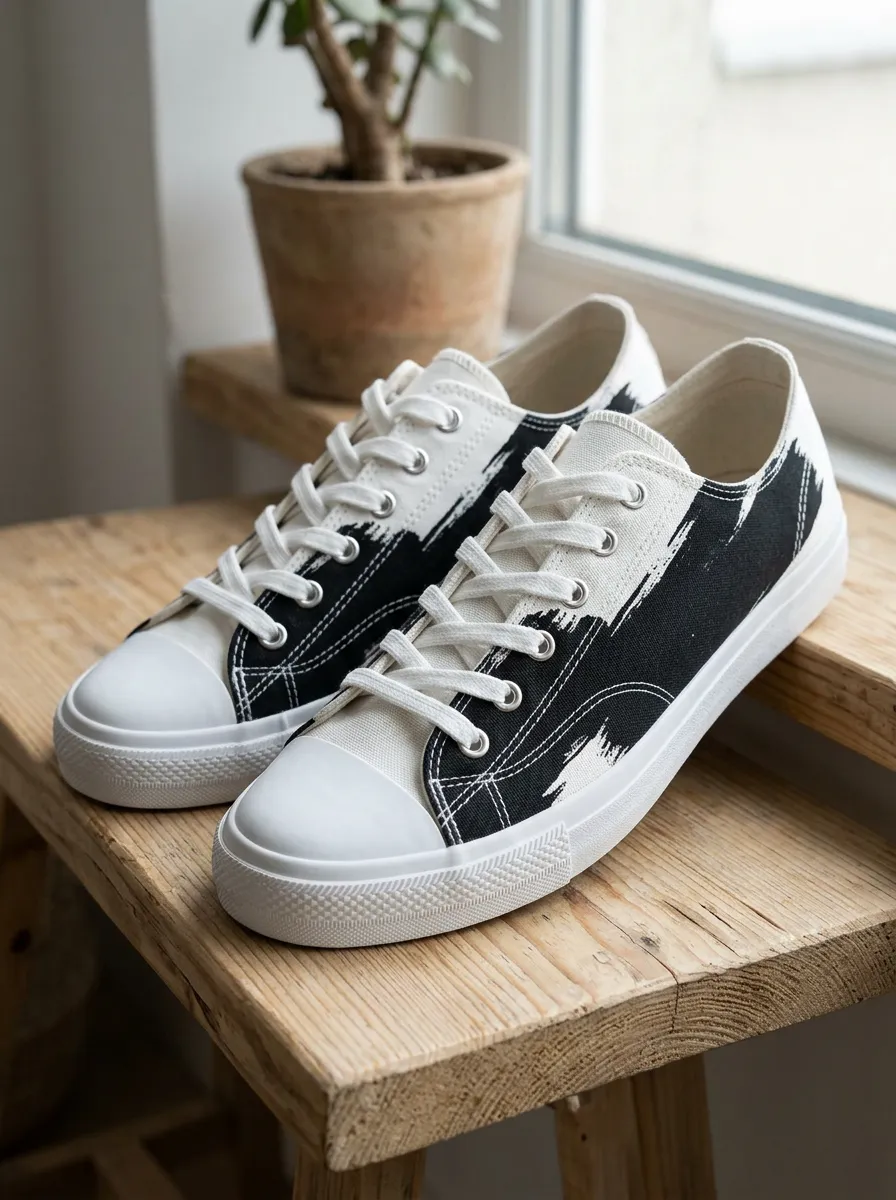 Men's Classic Abstract Brushstroke and Patterned Canvas Shoes