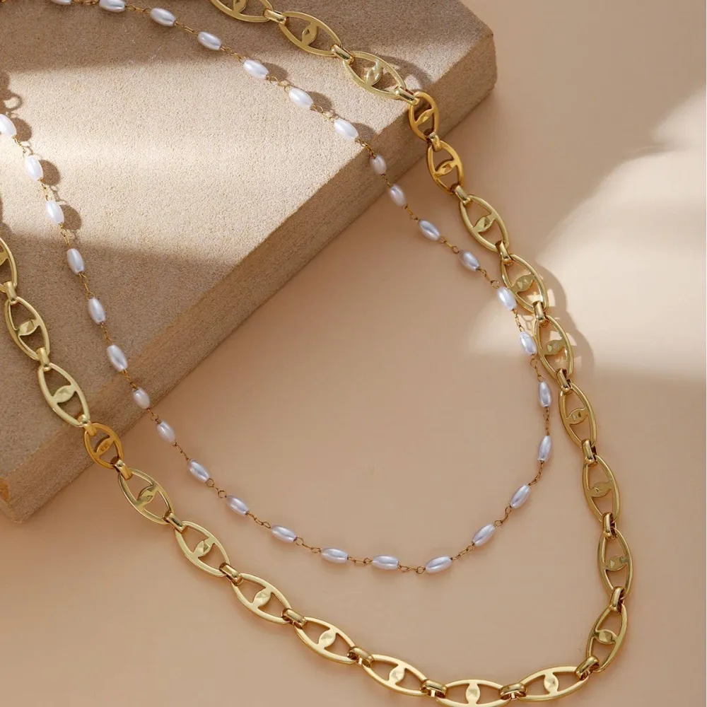 Pearl Geometric Layered Necklace