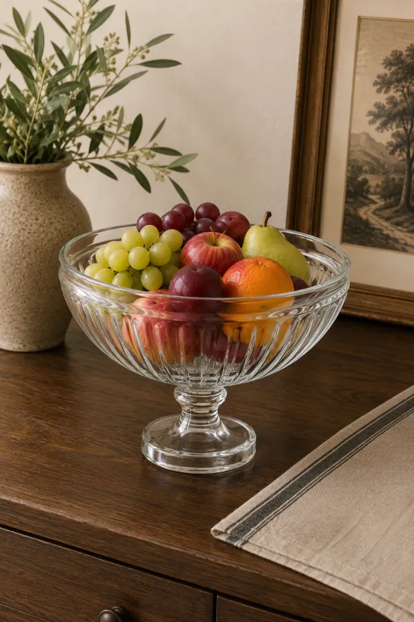 Fluted Pedestal Glass Fruit Bowl