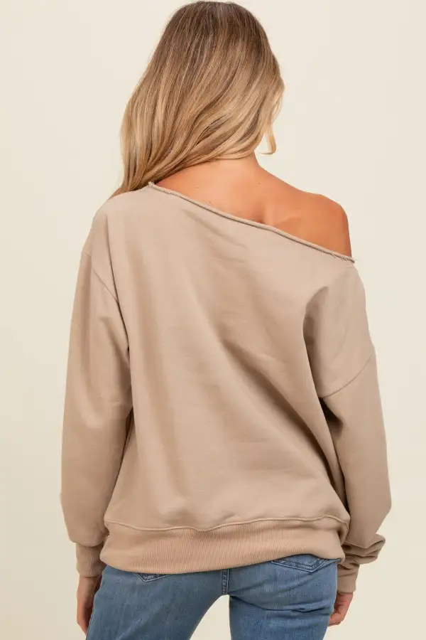 Beige Off Shoulder Sweatshirt