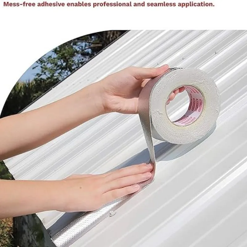 Big Size Leakage Repair Waterproof Tape for Pipe Leakage Roof Water Leakage Solution Aluminium Foil Adhesive Tape Sealing Butyl Rubber Tape (5 Meter (4 inch))