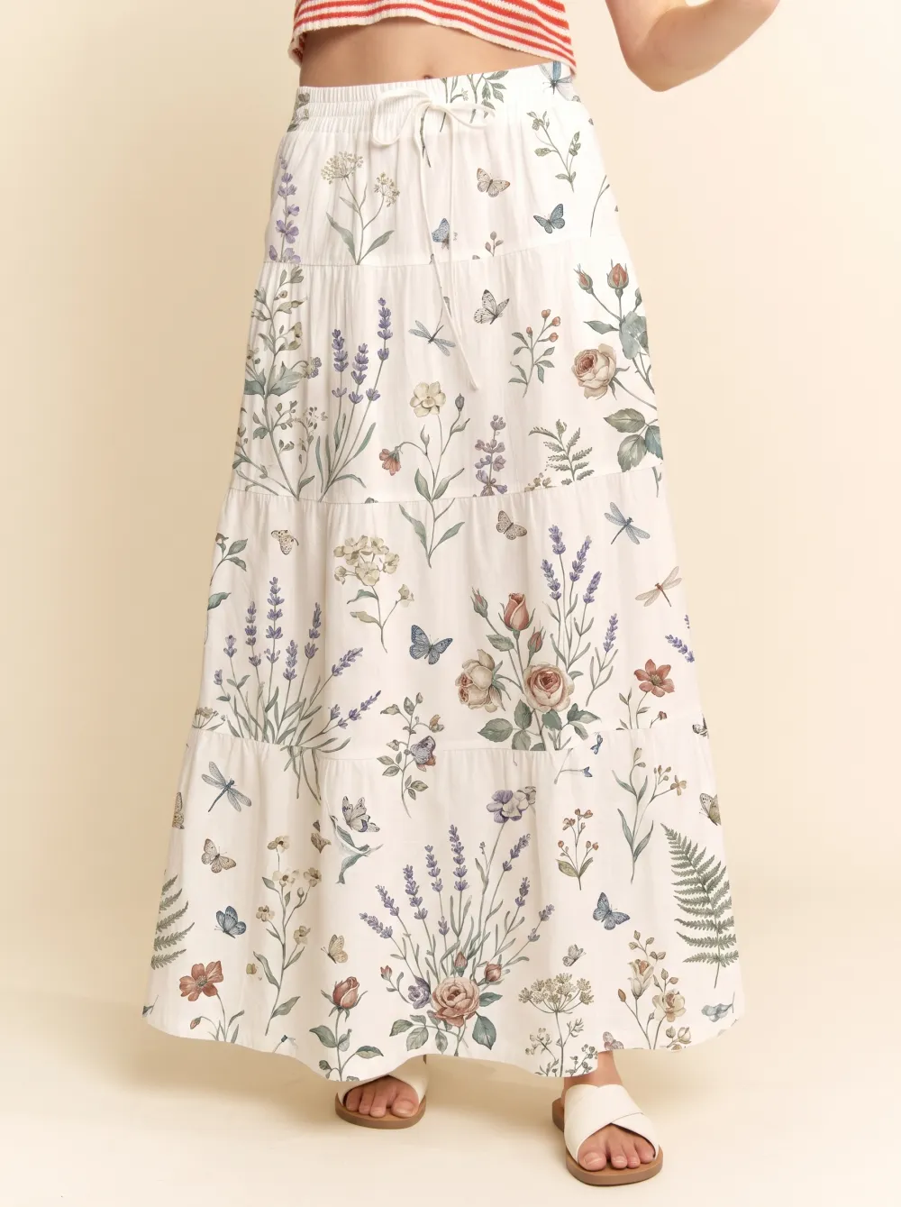Women's Botanical Garden Butterfly Lavender Printed Maxi Skirt