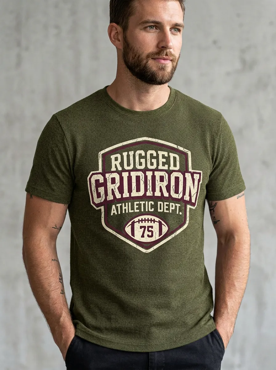 Men's Fieldhouse Inspired Football Gridiron Ball Crew Neck Graphic T-Shirt