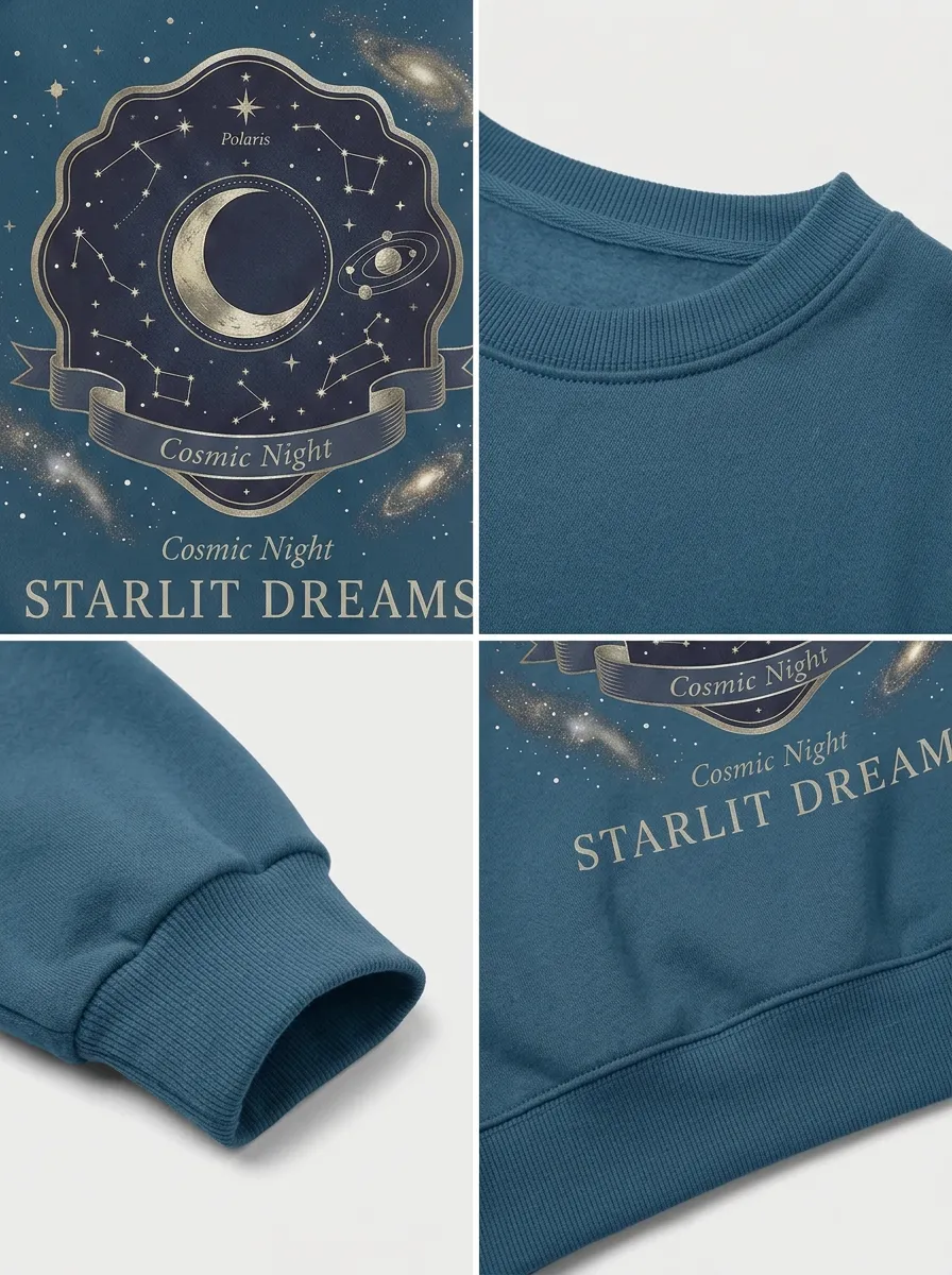 Women's Astronomy Lover Starlit Dreams Moon Constellation Printed T-shirt