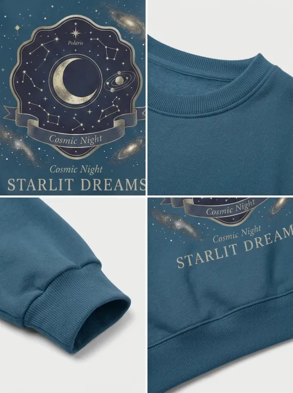 Women's Astronomy Lover Starlit Dreams Moon Constellation Printed T-shirt