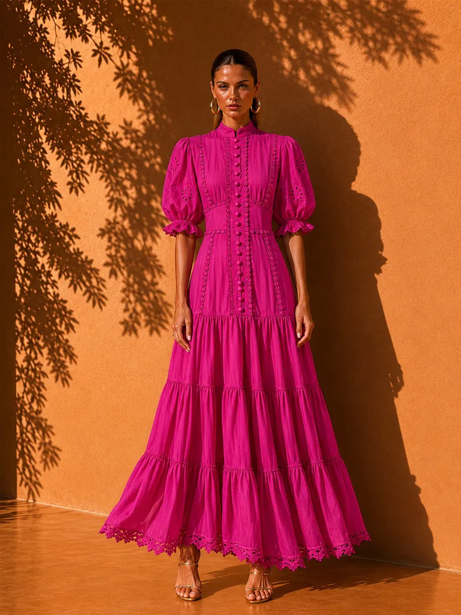 Allison Single-Breasted Embroidered Midi Dress