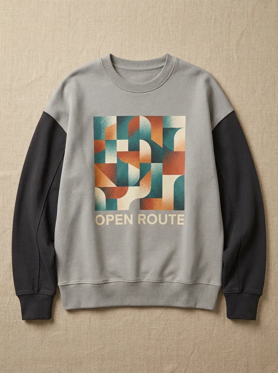 Open Route Geometric Abstract Crewneck Hoodie