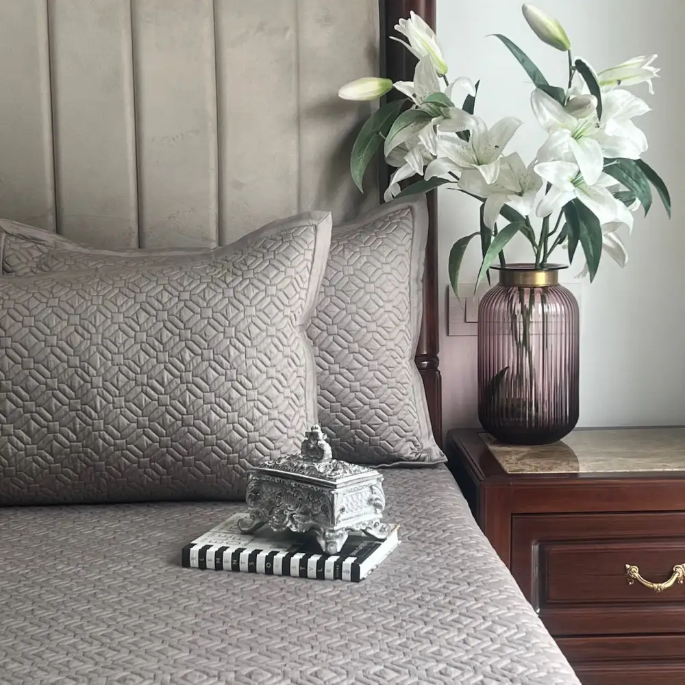 Olive Grey Cotton Reversible Bedspread