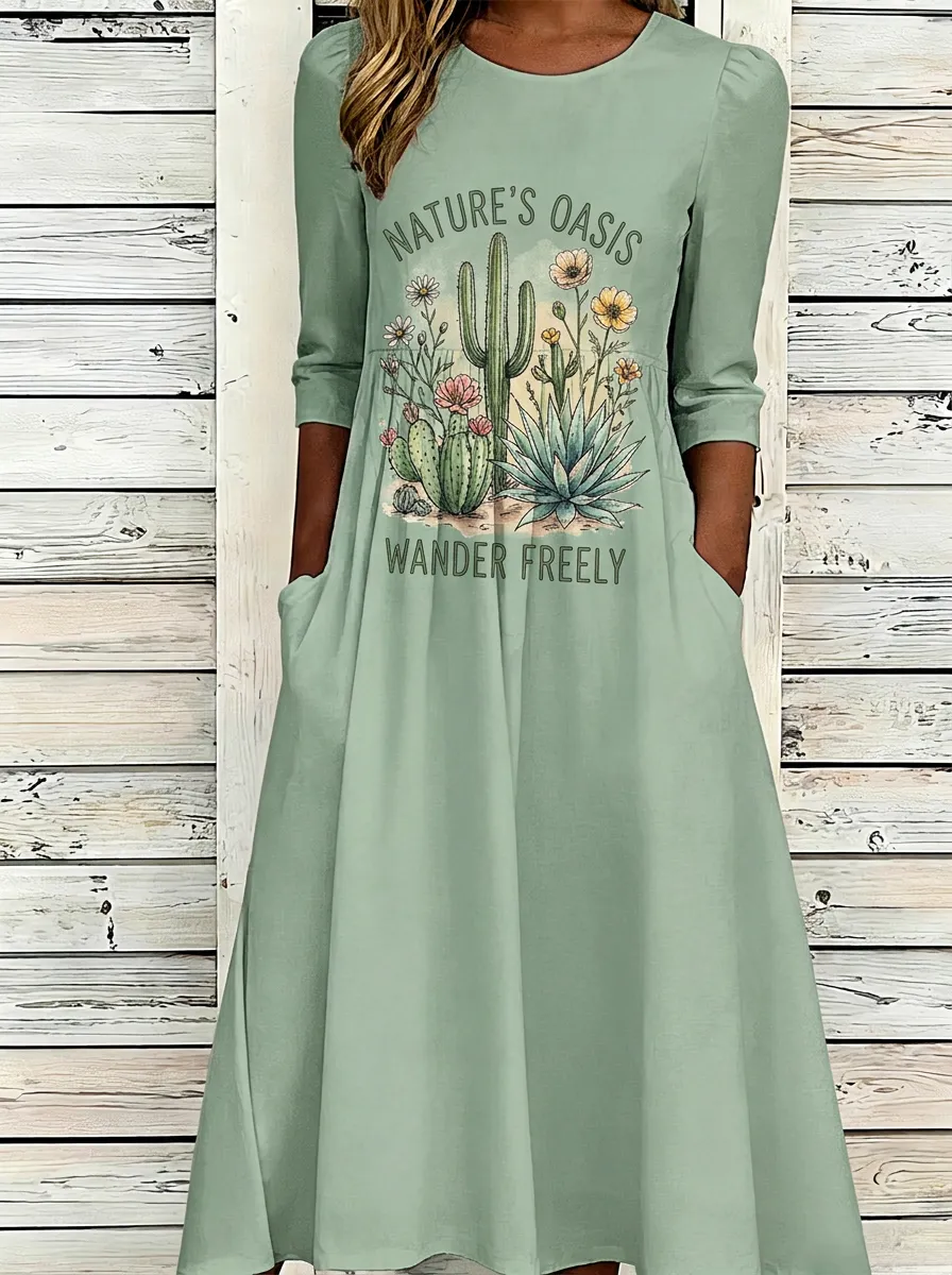 Nature Oasis Cactus Floral Dress