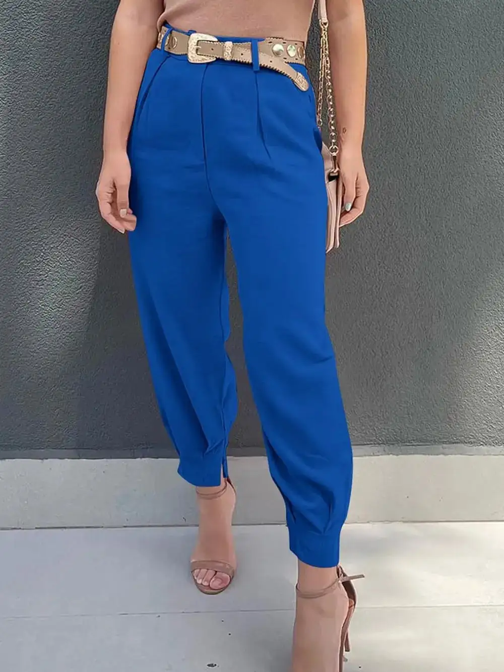 Textured High Waist Pocket Detail Pants