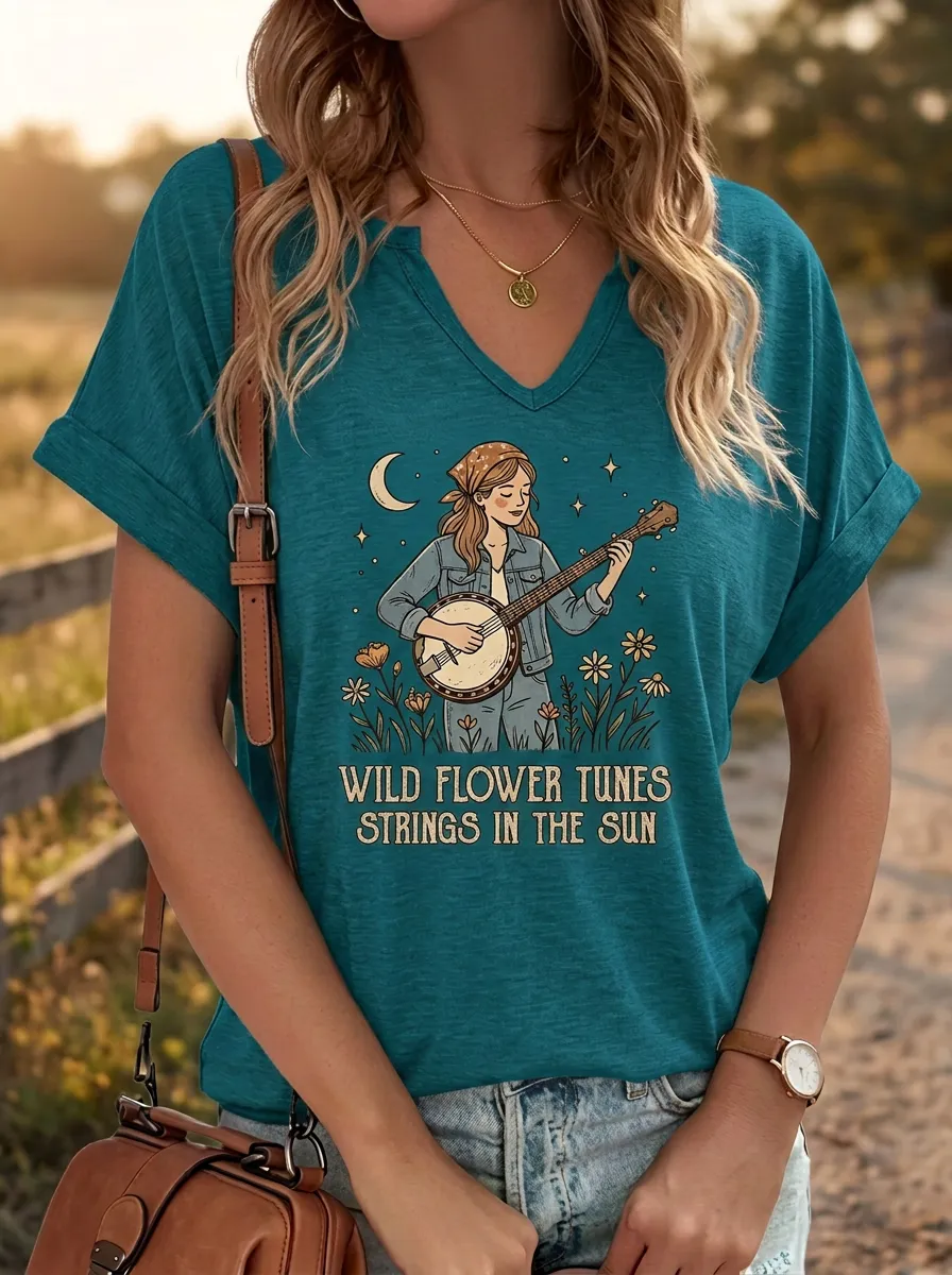 Backroad Banjo Women's Country Music V-Neck T-Shirt