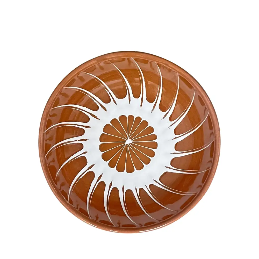 Sun-Motif Hand-Painted Ceramic Dessert Bowl