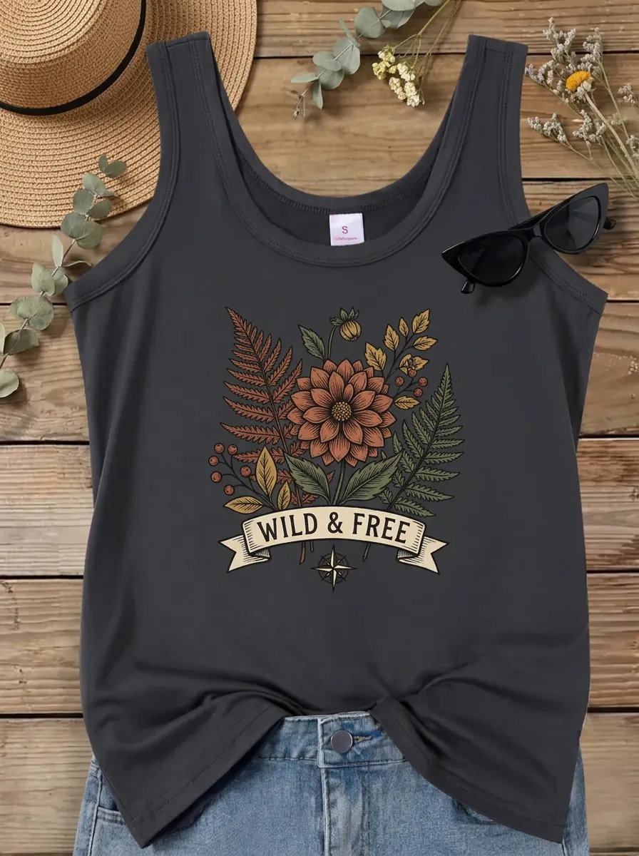 Nature Lover Wild And Free Floral Fern Tank Top