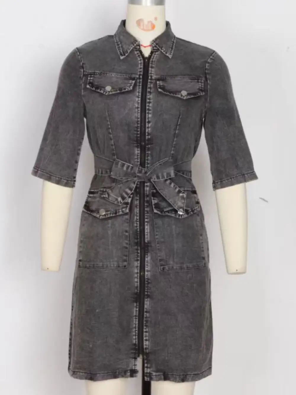 Short-Sleeve Denim Casual Dress