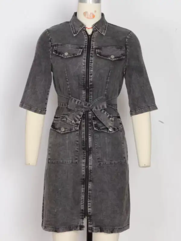 Short-Sleeve Denim Casual Dress